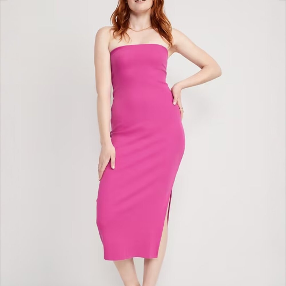 old navy // Fitted Strapless Rib-Knit Midi Tube Dress Dragon Fruit Pink  XXL